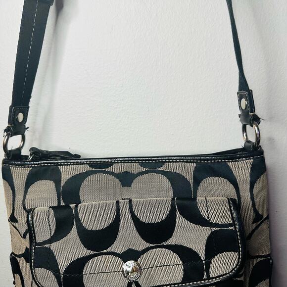 COACH Black Grey C Monogramed Shoulder Purse Crossbody Hand Bag - Picture 8 of 13